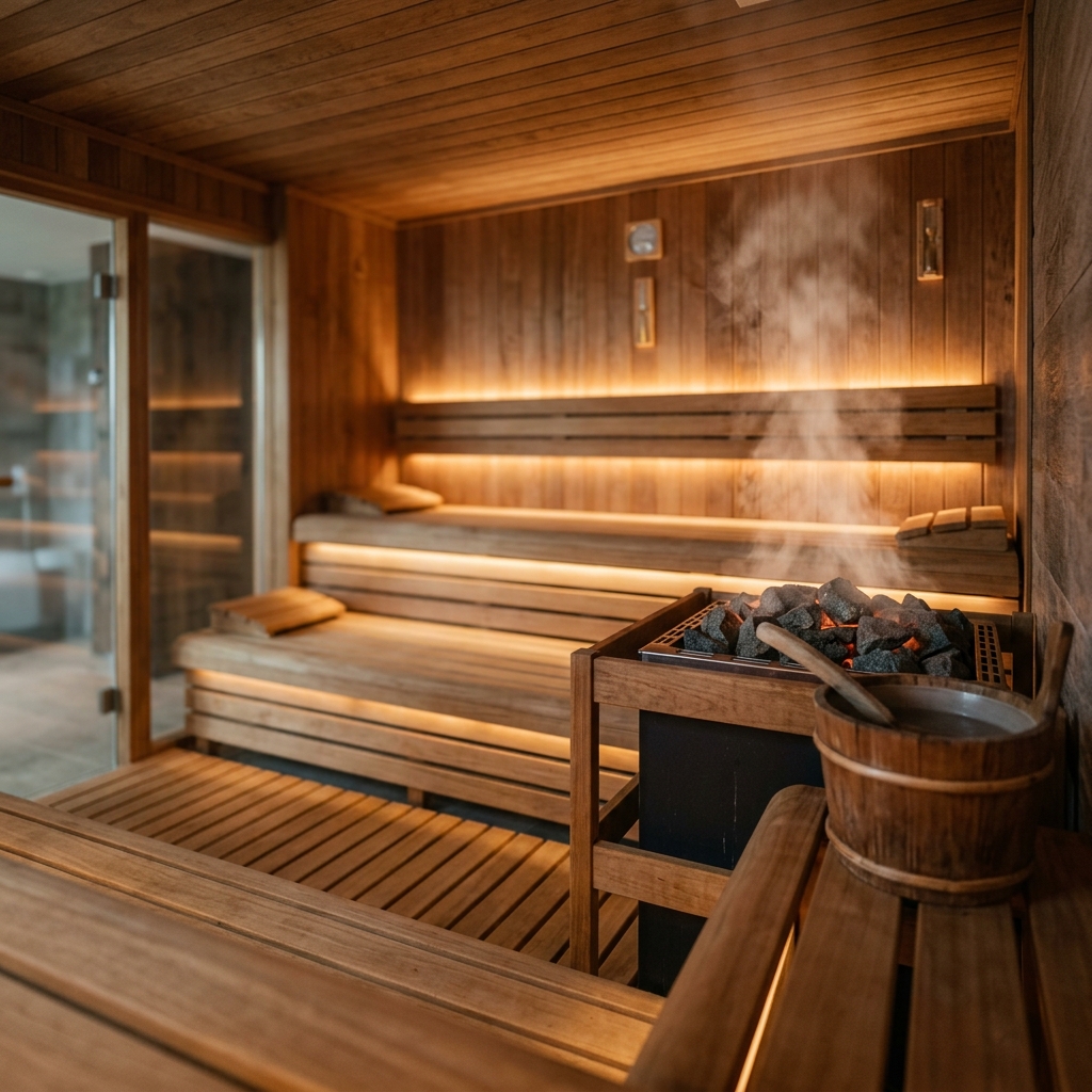 Atmospheric Finnish sauna interior